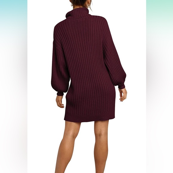 Turtle Neck Ribbed Sweater Dress - Picture 2 of 4